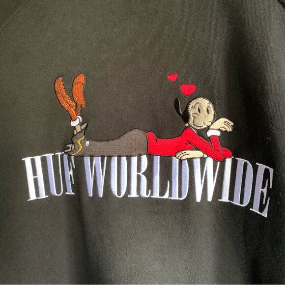 Huff Men's Popeye Black Jacket Olive Graphic Fleece Coach Zip Out Large - Picture 6 of 14